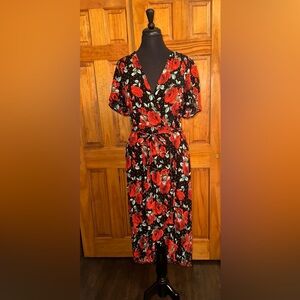 Black Dress with Red Roses & White Polka Dots